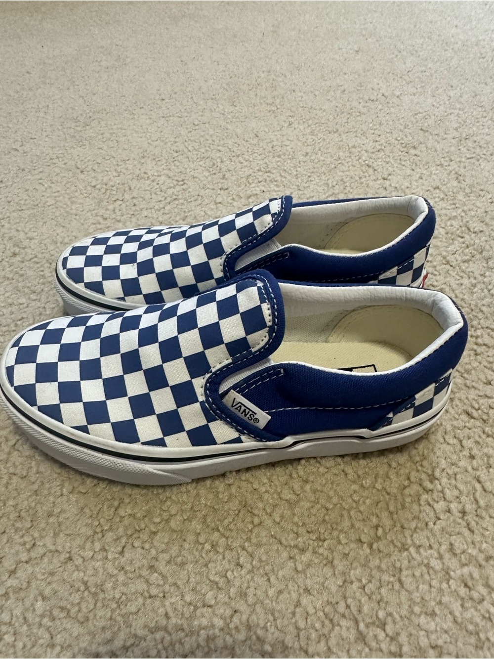Vans Kids Checkerboard Slip-On Sneakers in Blue and White